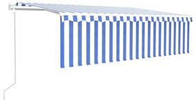 kék és fehér redőnyös, szélérzékelős, LED-es napellenző 5x3 m