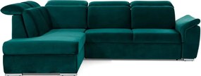 Zöld bársony kinyitható-tárolóhelyes sarokkanapé (bal oldali-L alakú) Loreto – ELTAP