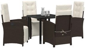 5 darabos kerti étkezőszett párnákkal barna rattan, kerti asztal fekete 80x80x73 cm edzett üveg