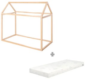 Natúr színű bambusz házikó alakú gyerekágy matraccal-ágyrács nélkül 70x140 cm House Bed – Roba