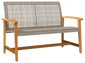 szürke polyrattan és akácfa kerti pad 112 cm