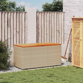 bézs polyrattan és akácfa kerti tárolóláda 110 x 50 x 54 cm