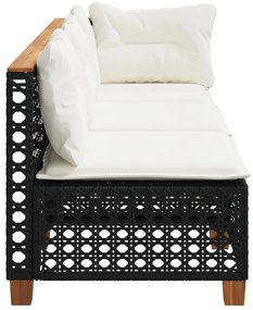 Fekete 3 személyes polyrattan kerti kanapé párnákkal