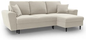 Bézs bársony kinyitható tárolóhelyes sarokkanapé Kyoto – Cosmopolitan Design