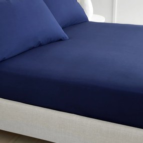 Sötétkék gumis pamut-perkál lepedő 150x200 cm Cotton Percale – Bianca