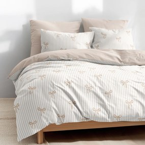 Goldea pamut ágyneműhuzat duo - masnik és csíkok, latte színű hátoldal 240 x 220 és 2db 70 x 90 cm