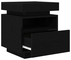 Éjjeli Asztal LED Fényekkel 2 db Fekete Tölgy 40x39x48,5 cm