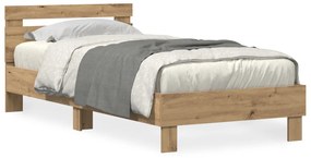 Ágykeret LED Fényekkel Artisan Tölgy 90x200 cm Mérnöki Fa