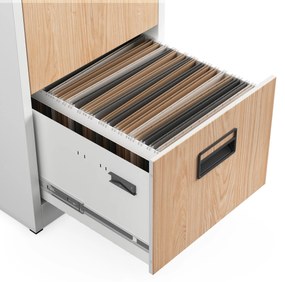 Fém irattartó szekrény, 4 fiókos SARA V4, 460 x 1320 x 620 mm, Eco Design: fehér/ sonoma tölgy