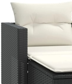 2 személyes fekete polyrattan kerti kanapé zsámollyal