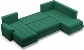 Tokio U sarokkanapé, 3 ágyneműtartóval, bársony, jobboldali, zöld