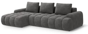 Szürke bársony kinyitható-tárolóhelyes sarokkanapé (bal oldali-heverő résszel) Linz – Cosmopolitan Design