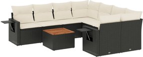 vidaXL 9 részes fekete polyrattan kerti ülőgarnitúra párnákkal