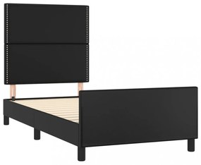 fekete műbőr ágykeret fejtámlával 90x200 cm