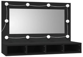 fekete tükrös szekrény LED-ekkel 90x31,5x62 cm