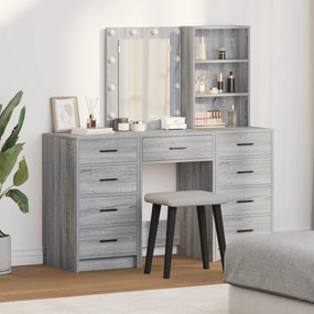 3 Darabos Sminktükör Szett LED Fényekkel Szürke Sonoma Műanyag