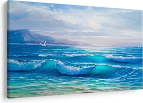 Kép - Olajfestmény a tengerről sirályokkal (90x60 cm)