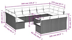 14 részes világosszürke polyrattan kerti ülőgarnitúra párnával