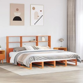 viaszbarna tömör fa könyvespolcos ágy matrac nélkül 200 x 200cm
