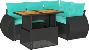vidaXL 5 részes fekete polyrattan kerti kanapészett párnákkal