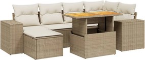 vidaXL 7 részes bézs polyrattan kerti ülőgarnitúra párnákkal