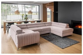 Rózsaszín kinyitható-tárolóhelyes sarokkanapé (jobb oldali-U alakú) Louis – ELTAP