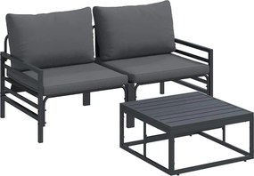 vidaXL Kerti Kanapé Szett párnával 3 pcs Fekete Acél