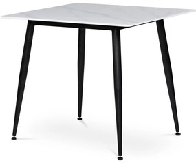 Fehér Márványhatású Kerámia Asztal Fekete Fém Lábbal. 80x80 cm. HT-398M_WT