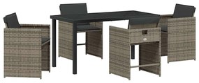 vidaXL Kert étkező szett párnával 5 pcs Szürke polirattan