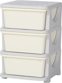 HOMCOM Fiókos Szekrény Gyerekeknek Tároló Helyekkel, Tároló Dobozokkal Játék Szervező Játék Láda, Három Szintes Gyerekszobába 3-6 Éveseknek, Krém 37 x