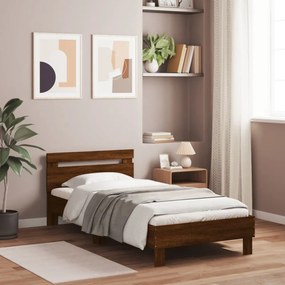 barna tölgy színű fejtámlás ágykeret matrac nélkül 100 x 200 cm