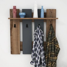 Antracitszürke-natúr színű fali fogas diófa dekorral polccal Mita – Puqa Design