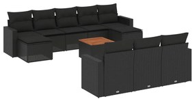 11 részes fekete polyrattan kerti ülőgarnitúra párnákkal