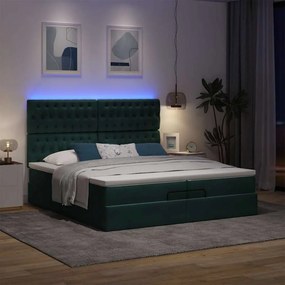 vidaXL Ottomán ágykeret matracokkal Sötétzöld 200x200cm bársony