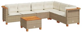 vidaXL 7 részes bézs polyrattan kerti ülőgarnitúra párnákkal
