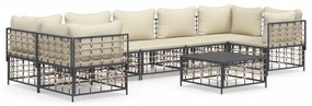 8 részes antracitszürke polyrattan kerti ülőgarnitúra párnákkal