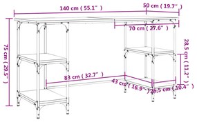vidaXL sonoma tölgy színű fém és szerelt fa íróasztal 140 x 50 x 75 cm