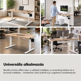 Elektromos, állítható magasságú, ergonomikus, fehér/sonoma tölgy íróasztal,1200x600 mm: ARIA