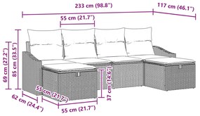 6 darabos kertkanapé szett párnákkal Szürke Poli rattan