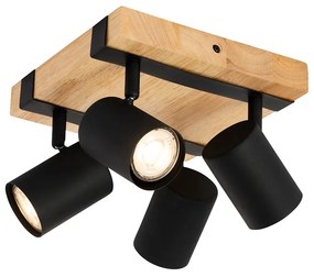 Mennyezeti lámpa fekete fával 4-lámpás állítható téglalap - Jeana