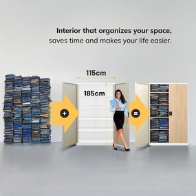 Fém irodai iratszekrény JAN II, Eco Design: fehér/sonoma tölgy