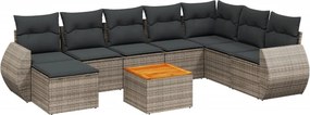 vidaXL 9 részes szürke polyrattan kerti ülőgarnitúra párnákkal