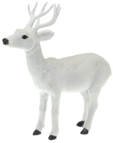 Fehér szarvas műanyag dekoráció bundautánzattal, 26,5 cm