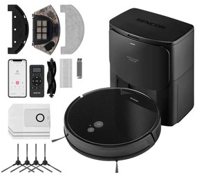 Sencor – 2 az 1-ben robotporszívó mop funkcióval, 16 W / 2600 mAh, Wi‑Fi, fekete + távirányító