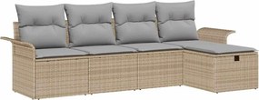 vidaXL Kerti Kanapé Szett párnával tárolóval 5 pcs Bézs Poli rattan
