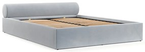 Világosszürke kárpitozott ágyneműtartós franciaágy ágyráccsal 200x200 cm Solvo – Maison de Rêve