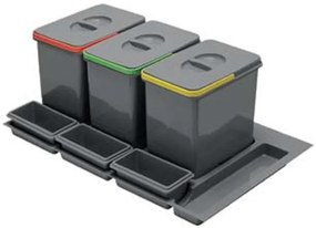 Hulladékgyűjtő GTV Multino 800, szelektív, utólag behelyezhető, 3*15 L edénnyel, fedéllel, tárolókkal