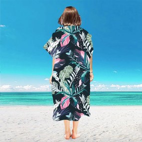 Strandkészlet NIGHT BLOSSOM – Fürdőlepedő 100×180 cm és poncsó 80×145 cm, fekete