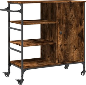 vidaXL füstös tölgy színű szerelt fa zsúrkocsi 87,5 x 38,5 x 84,5 cm
