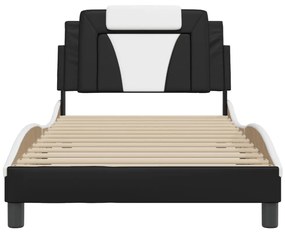 fekete és fehér műbőr ágykeret LED-világítással 100 x 200 cm